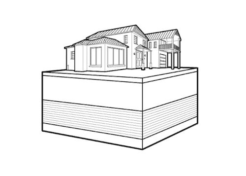  (Illustration of underpins being installed to load bearing stratum around the perimeter of the foundation) 