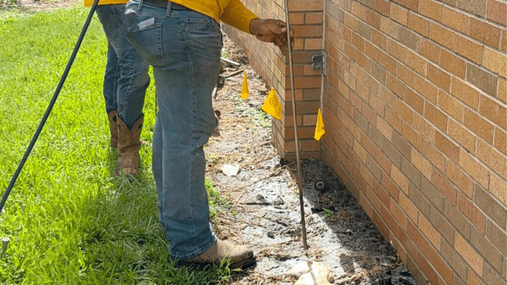 Helicon crew member injecting grout under structure