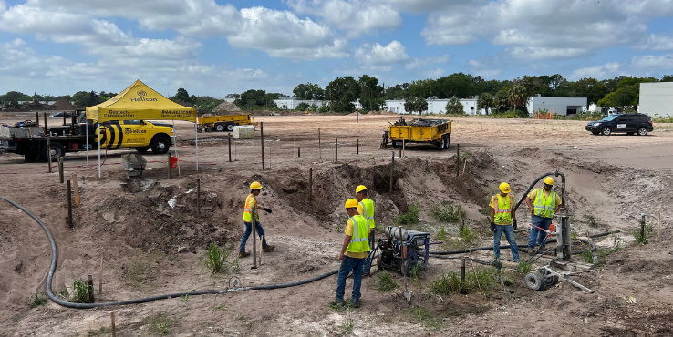 Helicon crew completing compaction grouting on a pre-construction site