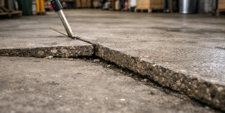 Uneven slab in a warehouse.